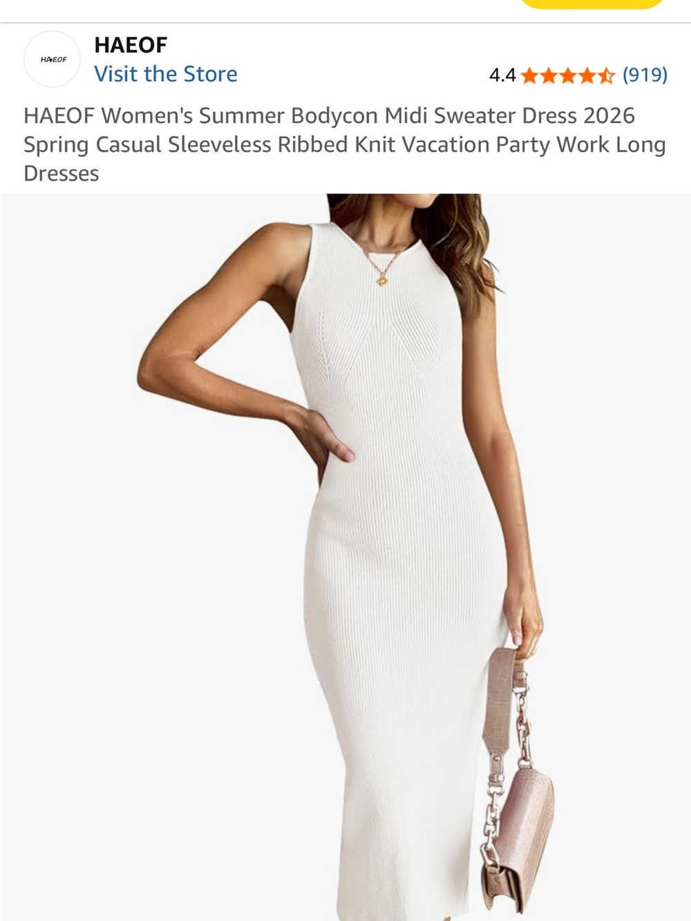 HAEOF Women's White, Black, Green, Beige Ribbed Bodycon Midi Dress